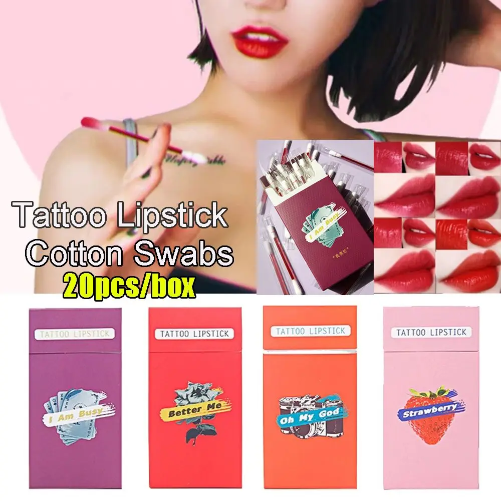 

20PCS /BOX Cotton Swab Lip Tint Matte Liquid Lipstick Cigarette Case Cotton Swab Lipstick Lasting Waterproof Matte Lip Gloss