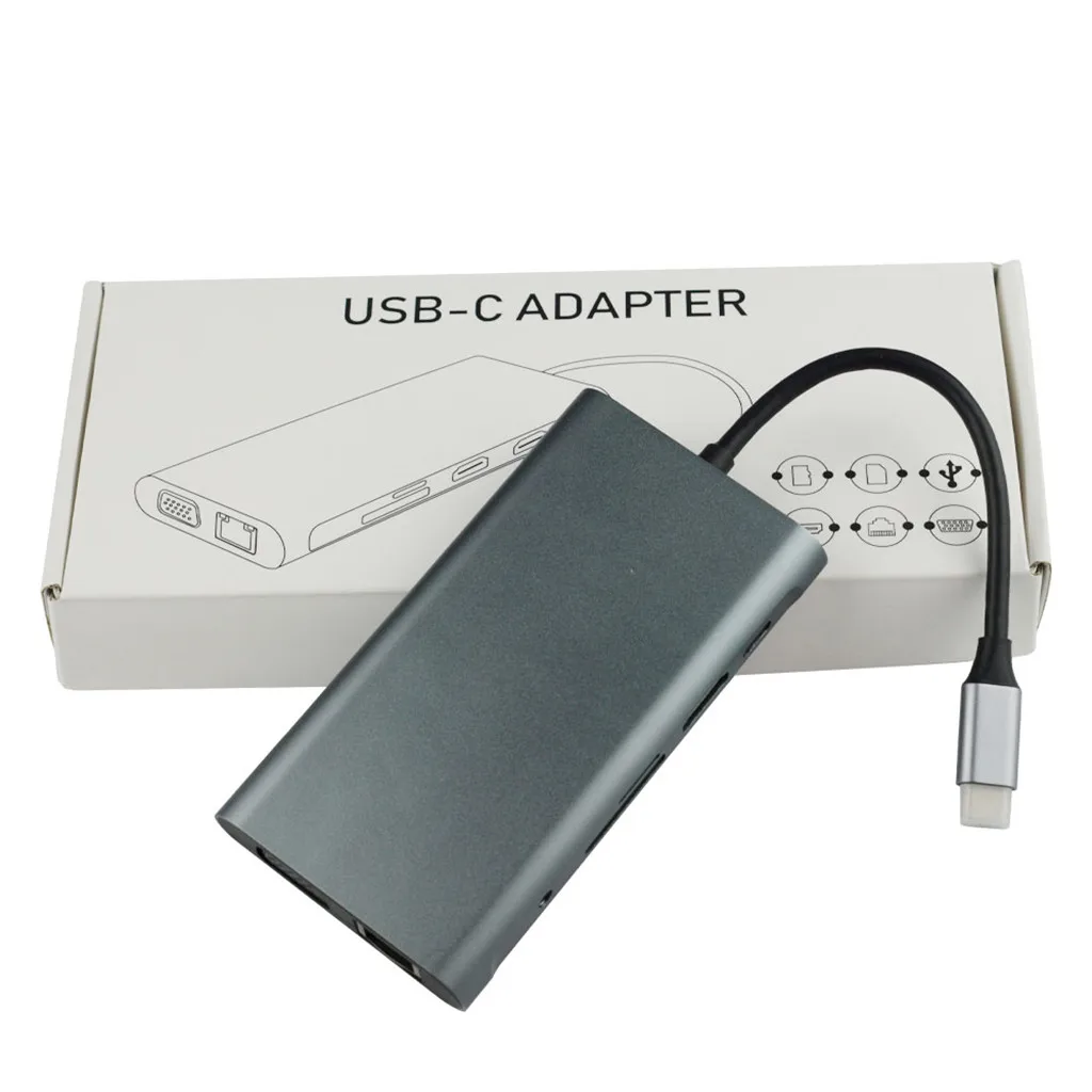 Тип C в двойной HDMI + RJ45 VGA 2 Hdmi Pd Sd Tf Аудио USB3.0 с адаптером питания для ПК 10 |