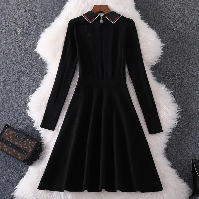 2019 Модное новое осенне-зимнее платье-свитер женское элегантное с длинным рукавом