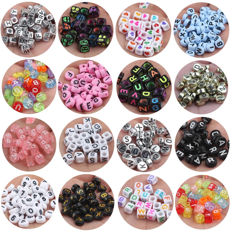 200 шт. смешанные буквы круглые акриловые бусины плоский алфавит цифровой Куб