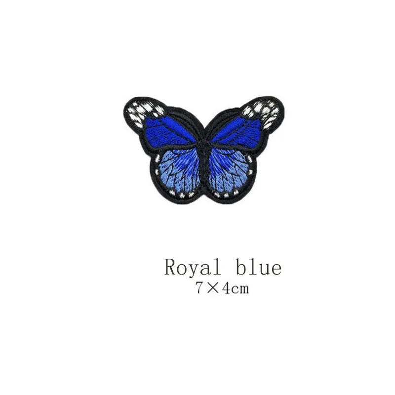 Royal blue 10 шт 7*4 см Вышивка нашивки для одежды многоцветная вышитая заплатка в виде бабочки Аппликации значок наклейки для одежды - Цвет: Royal blue