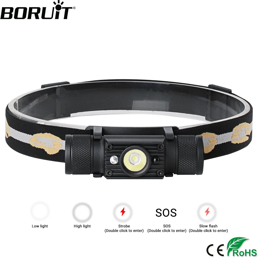 

BORUiT D15 XM-L2 LED Headlamp 1000LM 5-Mode Distance Sensor Headlight Rechargeable 18650 Waterproof Head Torch for Camping