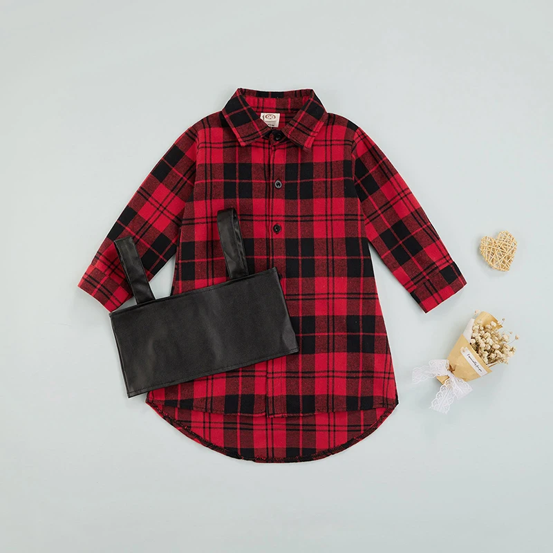 Женское осеннее модное платье для маленьких девочек 2 шт. клетчатое однобортное