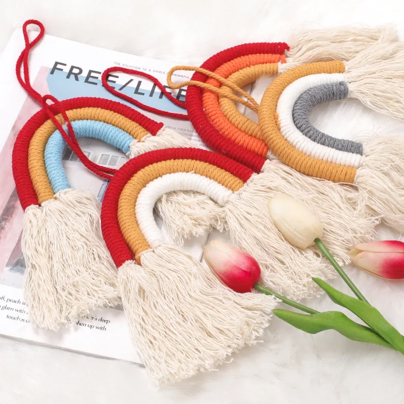 

Rainbow Hand-woven Tapestry Home Decoration Background Wall Room Decoration Ornaments Tassel Cotton Rope Creative Handmade