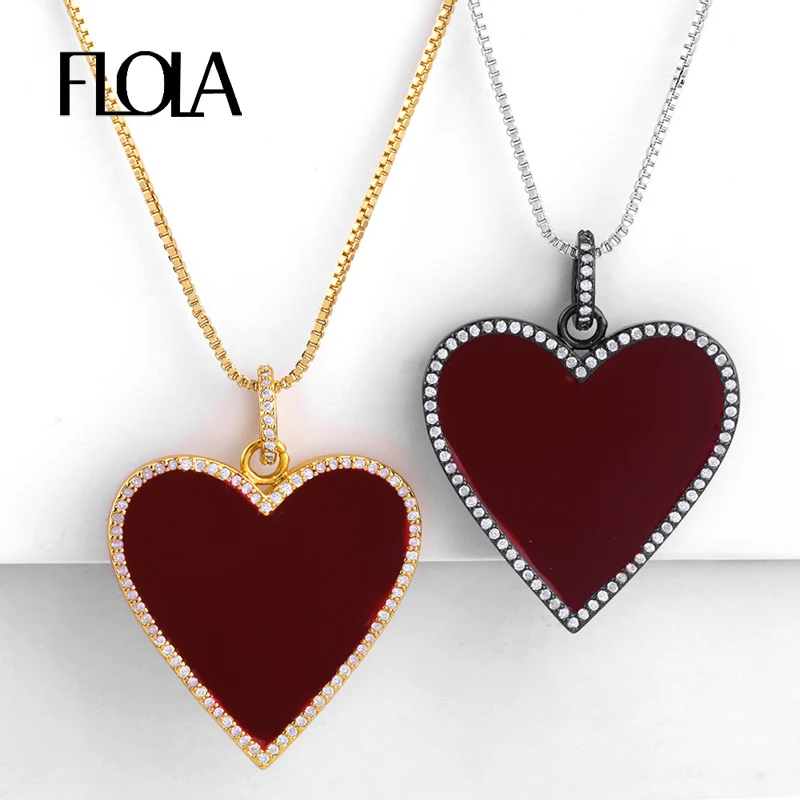 Женский Медный кулон в форме сердца FLOLA модный эмалевый с красным сердцем и