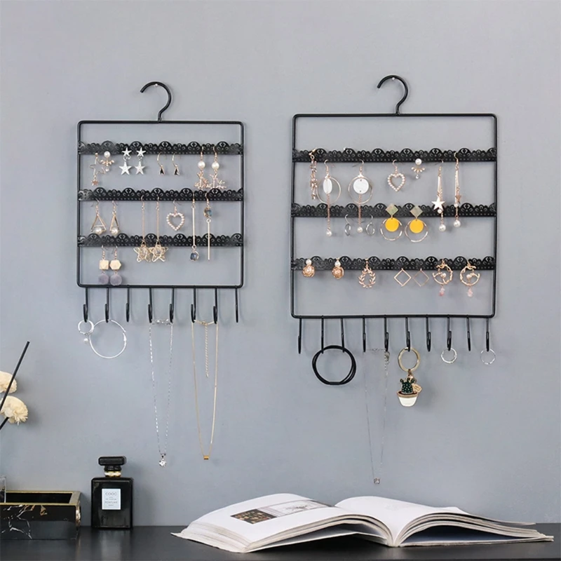 

Jewelry Organizer Stand Holes and Hooks Wall Earring Organizer Jewelry Hanging Holder Necklace Earring Display Rack