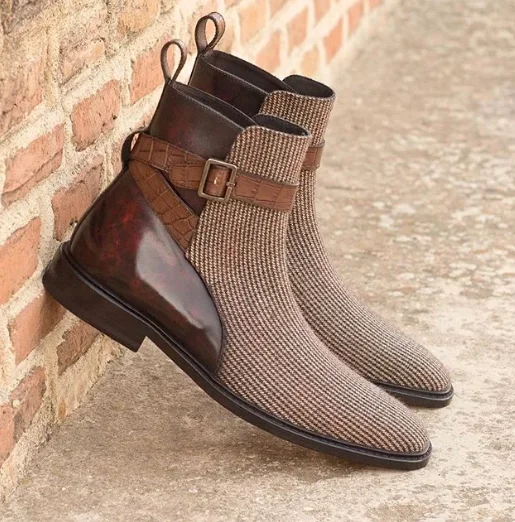 

2020 Men's Shoes New Fashion Handmade Pu Leather Classic Monk Strap Boots Low Heel Stylish Casual Chelsea Boots Zapatos 4M876