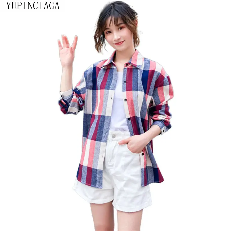 Хлопковые женские рубашки в клетку стиле преппи популярная цветная блузка с