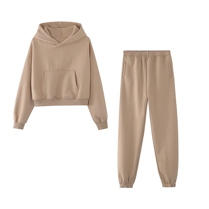 Two Piece set Women Tracksuit Casual Short Hoodies Outfits Sweatshirt Fleece 100% Cotton Jogging Pant Suit Sports 2021 Spring |