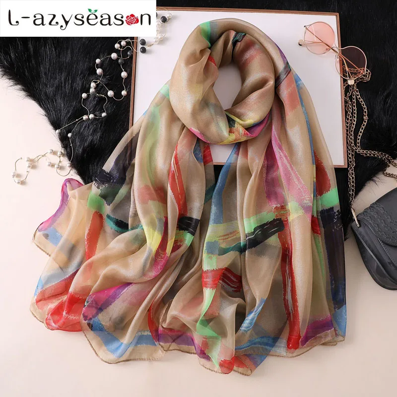 Новинка, модный Шелковый шарф для женщин, роскошный брендовый тонкий платок с принтом, женские шелковые шарфы, накидка, Женская шаль, высокое качество