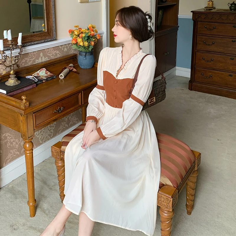 

Y2k New Women Midi Dress Vintage Female Spring Patchwork A Line Party Night Dress Elegant High Waist Ladies Long Dresses 2021