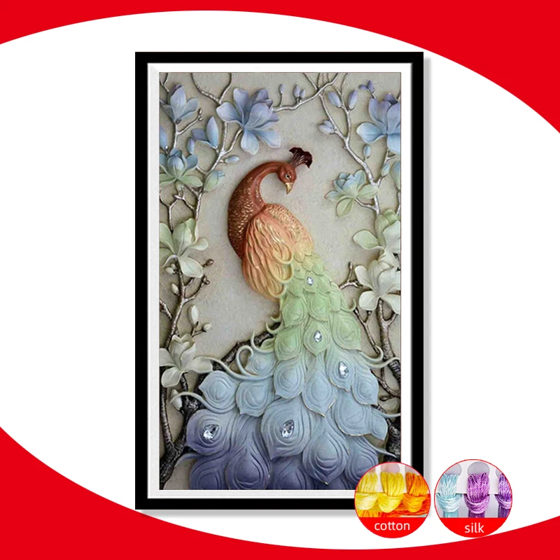 

Vertical Magnolia Peacock patterns Counted Cross Stitch 11CT 9CT Cross Stitch Kits for Embroidery Home Decor Needlework