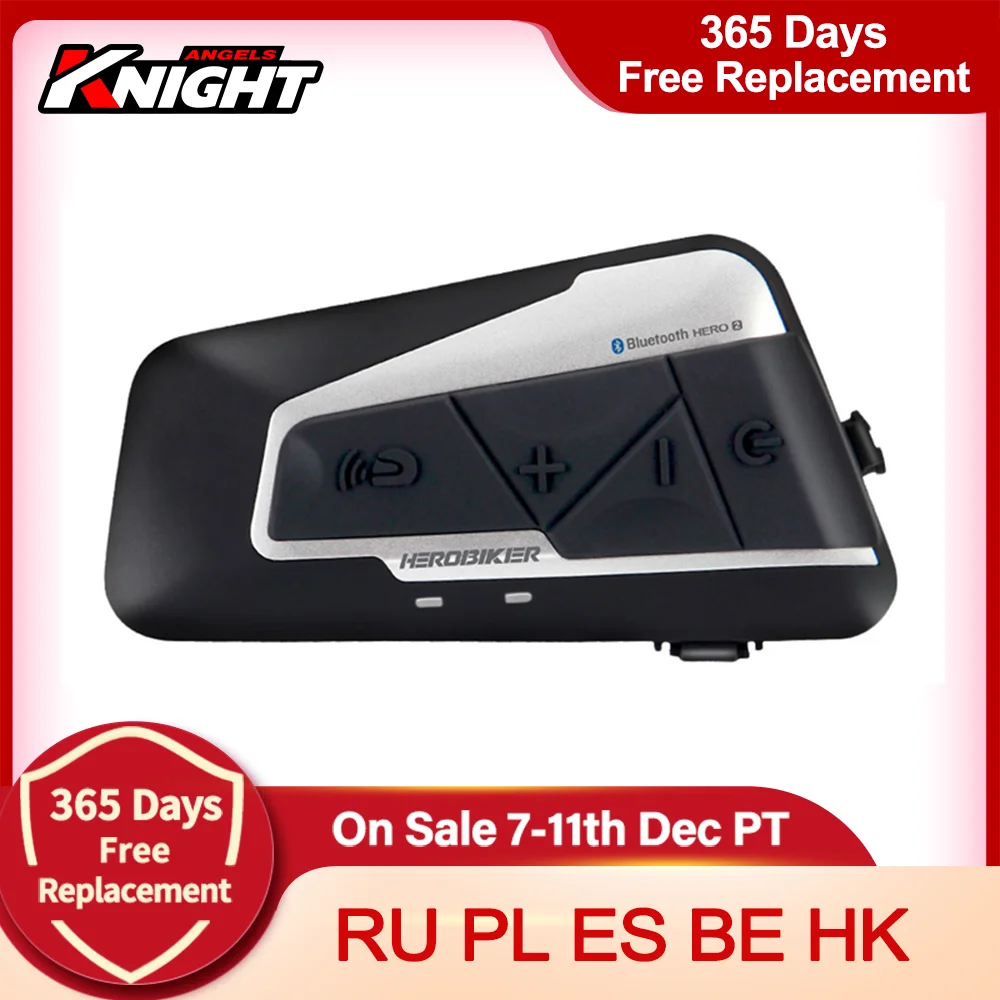 

HEROBIKER 2 Sets 1200M BT Motorcycle Helmet Intercom Waterproof Wireless Bluetooth Moto Headset Interphone FM Radio for 2 Rides