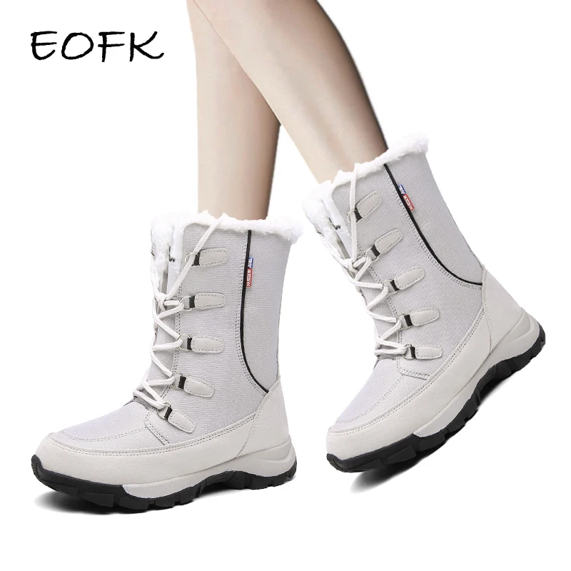 EOFK/женские сапоги до середины икры зимние водонепроницаемые новые модные теплые