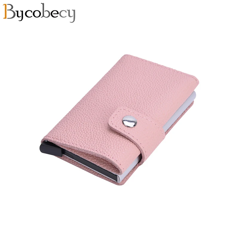 Bycobecy RFID алюминиевый кредитный держатель для карт, кошелек, держатель для карт для мужчин и женщин, автоматический всплывающий Чехол для карт из натуральной кожи