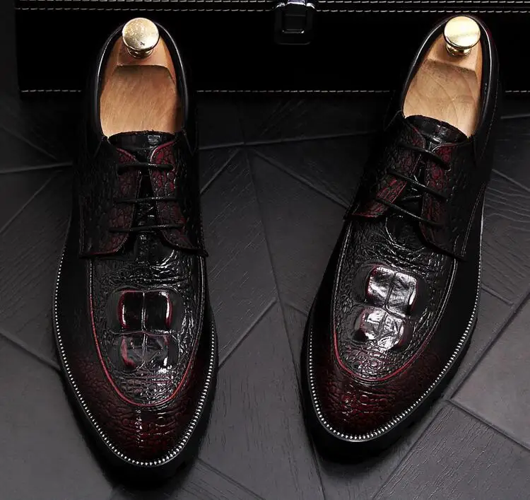 Мужские классические винтажные туфли в британском стиле Крокодиловая Кожа