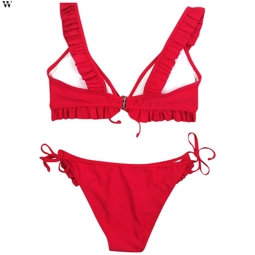 Новинка 2020 купальники с украшениями Женский однотонный комплект бикини