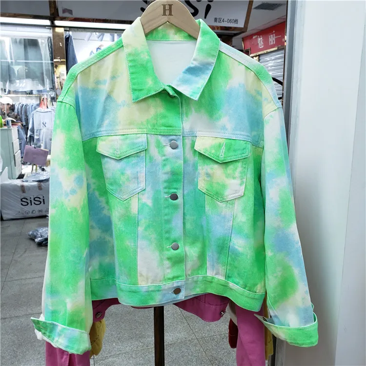 Женская разноцветная Свободная джинсовая куртка с длинным рукавом и градиентным