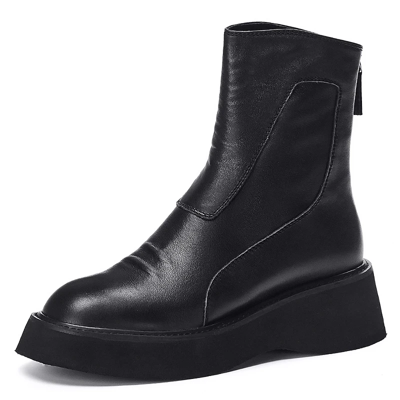 

Autumn Winter Ankle Martin Boot Thick Bottom Elegant Genuine Leather Footwear Women Shoes Black Round Toe Hot Sale New A117