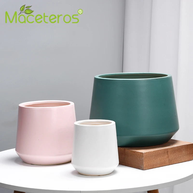 Простой геометрический матовый цветочный горшок разноцветный керамический