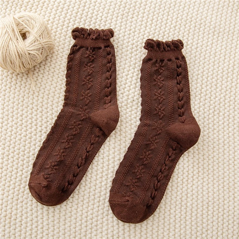 

5Pairs/Pack Women Casual Socks Folds Solid Janpanse Style All Match Socks Fashion Spring Antumn Female Stockings