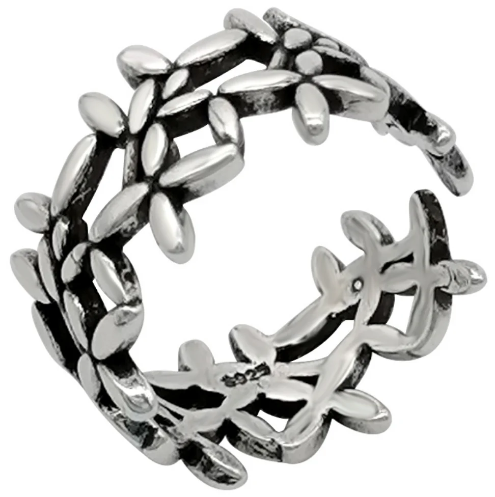

Hollow Flower Ring Retro Silver Fashion 925 Ring Simple Sen Department Superimposed Flower Adjustable Ladies Ring