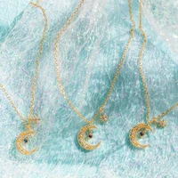 egirl accessories copper gilded zircon water drop moon pendant necklace for women 2000s aesthetic fashion y2k jewelry necklace