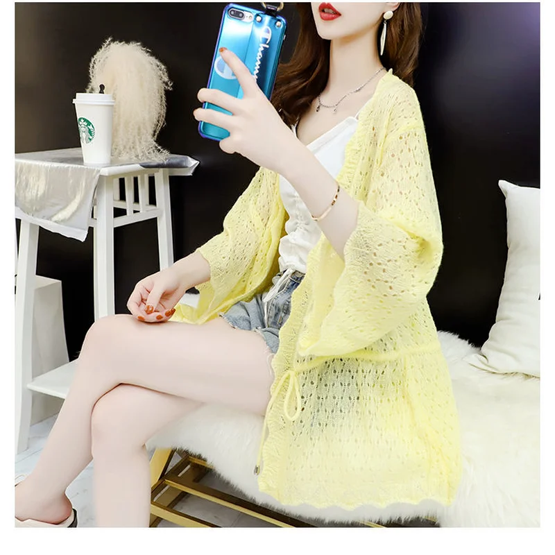 

Plus Size Women Knitted Summer Cardigan Casual Long Sleeve Open Stitch Female Thin Knitwear Ladies Loose Korean Top Femme X278