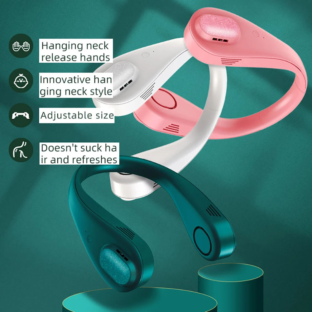 

Leafless 3-Speed Hanging Neck Fan Rechargeable Portable Headphone Design Wearable Neckband Fan 3 Level Air Flow Sports/Office