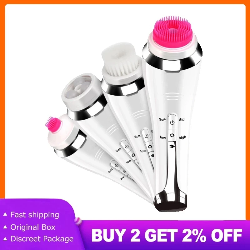 

4 in 1 Facial Cleansing Brush Exfoliating Cleaner Brush with 4 Brush Head for Exfoliating Massaging Remove Blackhead