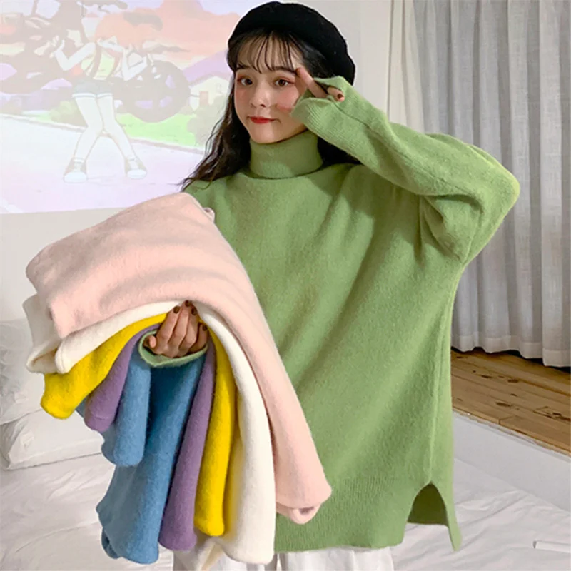 

Пуловер с воротником-хомутом в японском стиле Женская осенне-зимняя верхняя одежда свободный Модный Нежный и удобный в Корейском стиле Ins