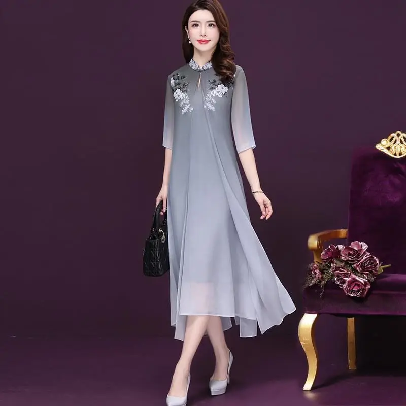 Новинка лета 2020 ретро принт имитация двух частей серое Vestidos большой размер S 4XL