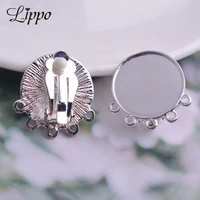 20pcs alloy silver 5 hole earring connectors 20mm cabochon base earrings clips on earrings without piercing metal simple no hole