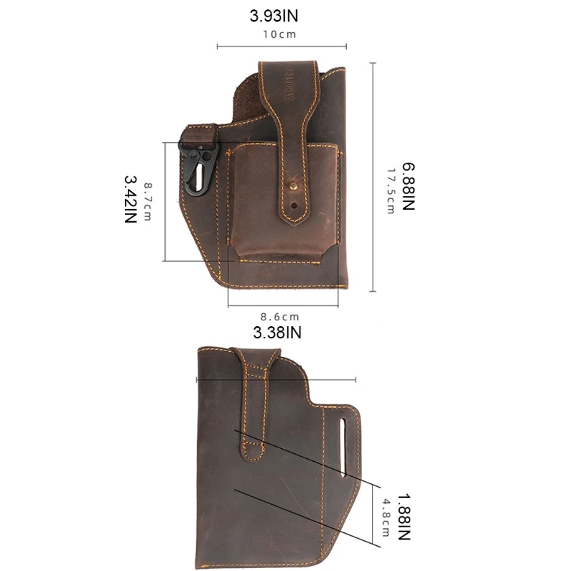 

Double Mobile Phone Holder Hanging Waist Bag Men Vintage Multi-function Outdoor Fanny Pack Male Key Pen Holder Belt Bum Bag