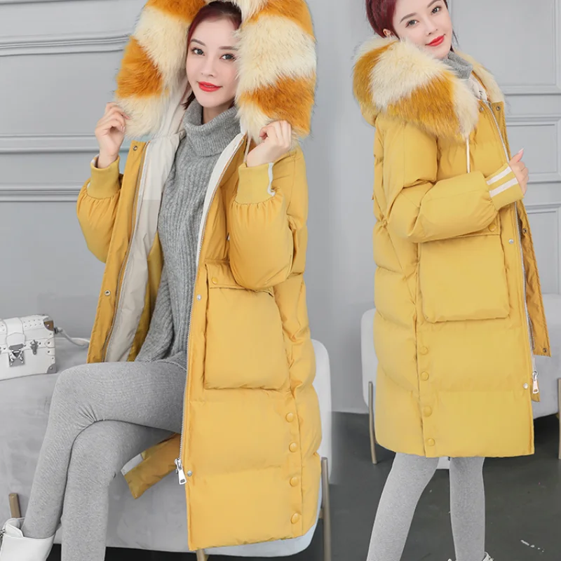 

Новинка 2021, зимние женские куртки, высококачественные темпераментные длинные женские куртки с капюшоном и меховым воротником, теплая Женск...