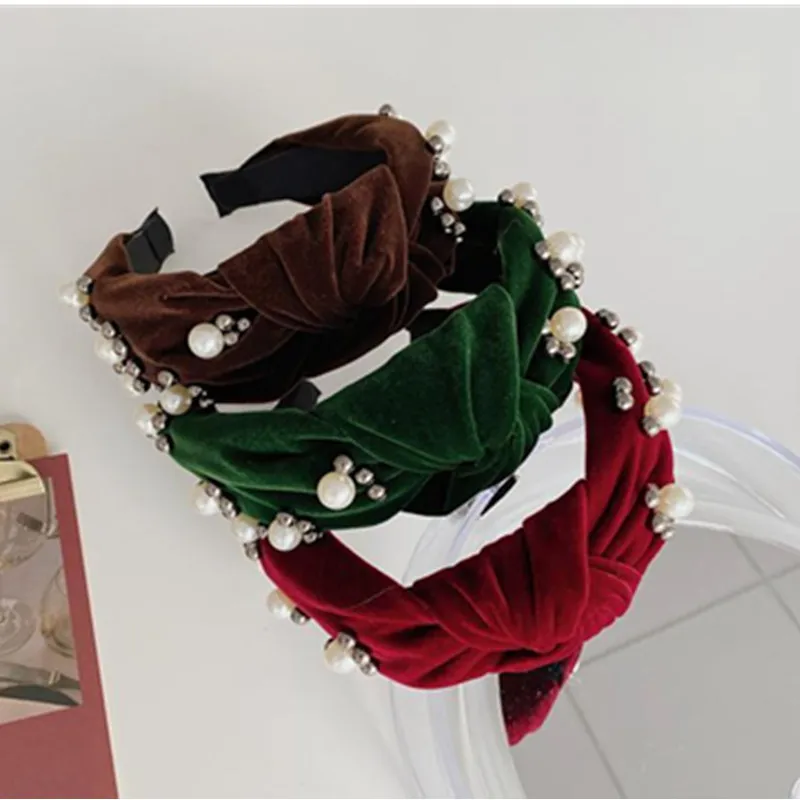 Топ узел бархатная повязка на голову с жемчугом для Для женщин высокое качество