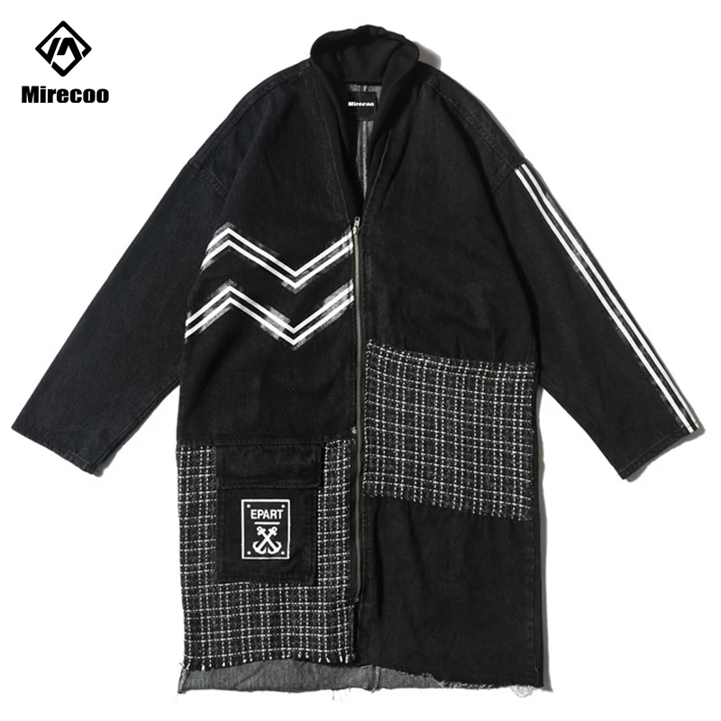 

Мужской ковбойский плащ Mirecoo, длинное пальто с открытой строчкой в стиле панк, Мужская ветровка, джинсовое пальто, уличная одежда, 2019