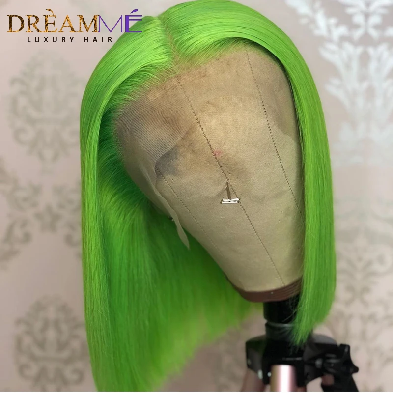 Парики из натуральных волос зеленого цвета 13x4коротких прямых париков с