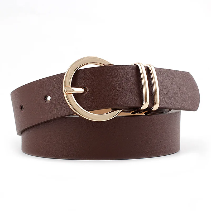 

Women's Belt Round Metal Buckle Luxury Design Pu Imitation Leather Jeans Belt Black White High Quality Leisure Belt