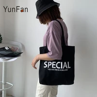 2020 new korean style letters simple ladies canvas bag ins college style casual one shoulder womens lightweight shopping bag