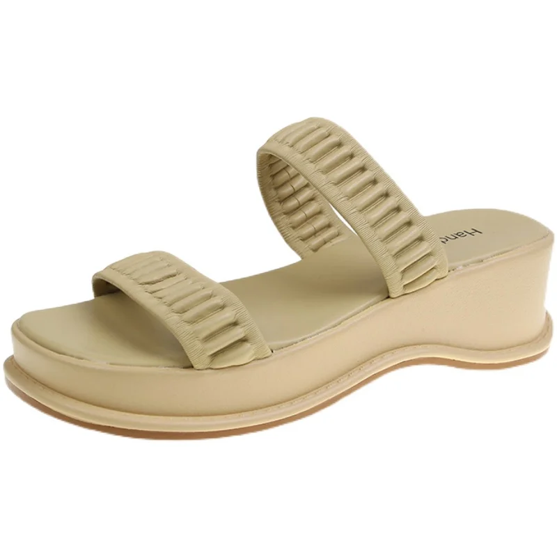 

All-Match Thick-Soled Ladies Slippers Summer New Simple Solid Color Fashion Outer Wear Mid-Heel Slippers