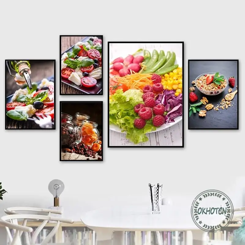 Скандинавская кухня овощи фрукты еда холст картина сыр томат йогурт ягоды орехи