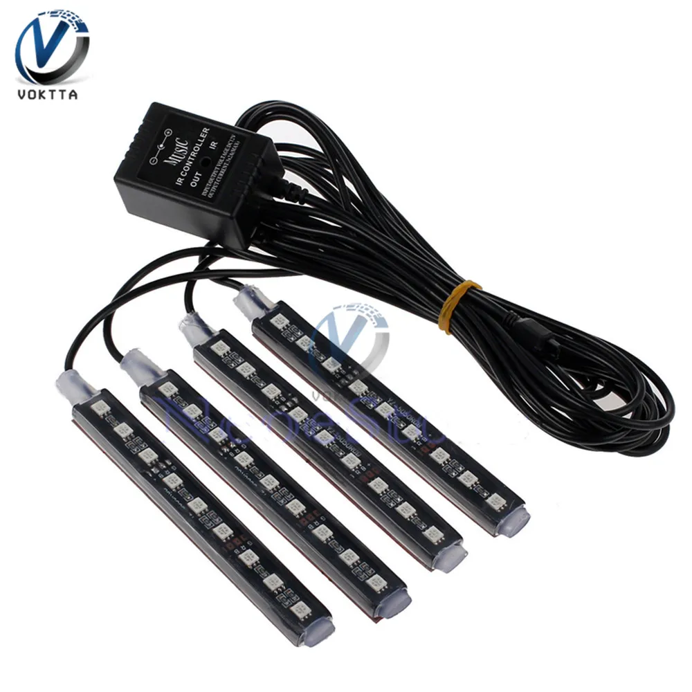 Auto RGB Color 9 LED Strip Light Car Interior Atmosphere Wireless Music Control Automatic Controller One for Four | Освещение