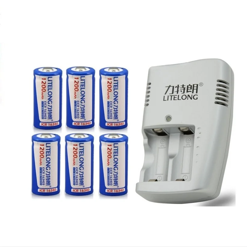 

6PCS Large capacity 3.7V 1200mAh ICR16340 rechargeable battery + 1PCS 16340 lithium battery smart charger