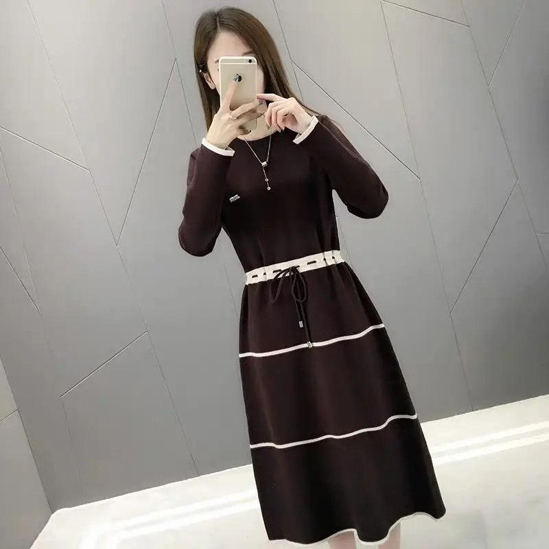 Новинка 2020 женское платье-свитер выше колена женская осенняя и зимняя одежда