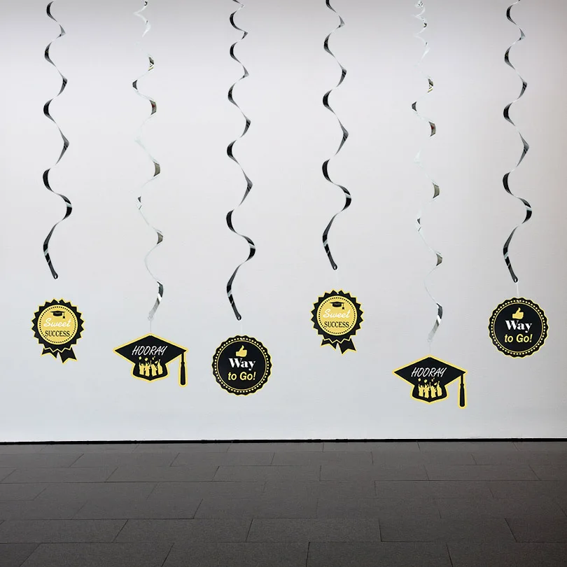 Poud Of You Congrats Grad Decorative 12pc/pack PVC Ceiling Hanging Swirl for Congratulation Graduation School Bar Party Supplies
