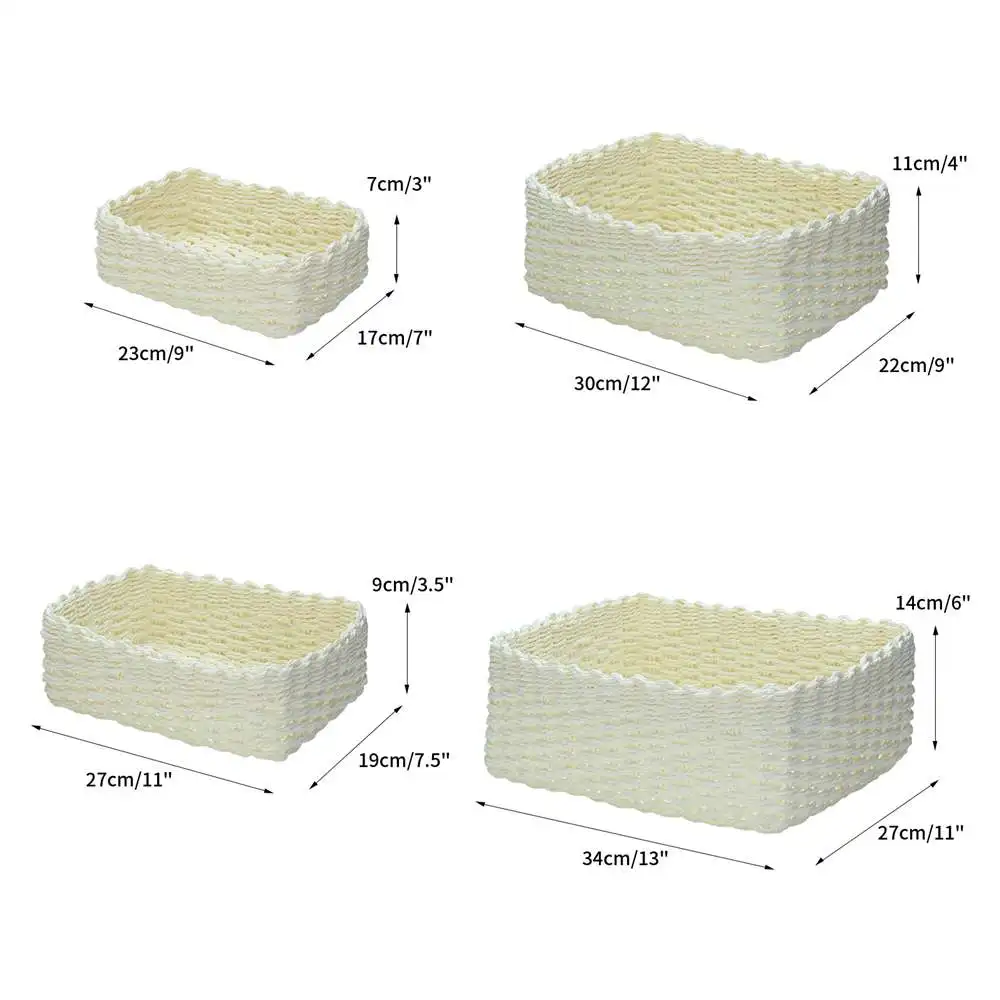 

4pcs Set Woven Cotton Linen Storage Basket Bag Nordic Style Sundries Storage Box Container Box Home Desktop Storage Box Basket