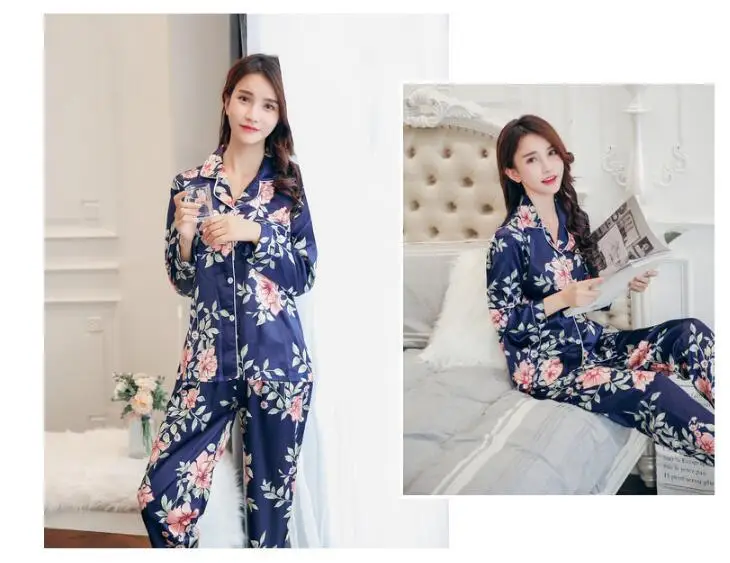 Осенняя шелковая женская пижама с имитацией удобная гладкая красивая домашняя