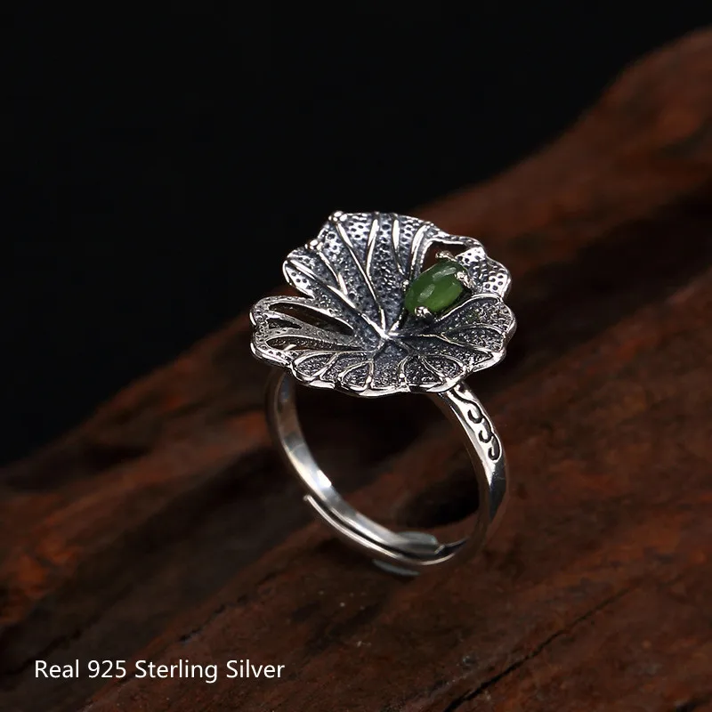 

925 Sterling Silver Fashion Female Ring Vivid Black Texture with Clear Lotus Leaf Wedding Fine Ring for Women Jewelry