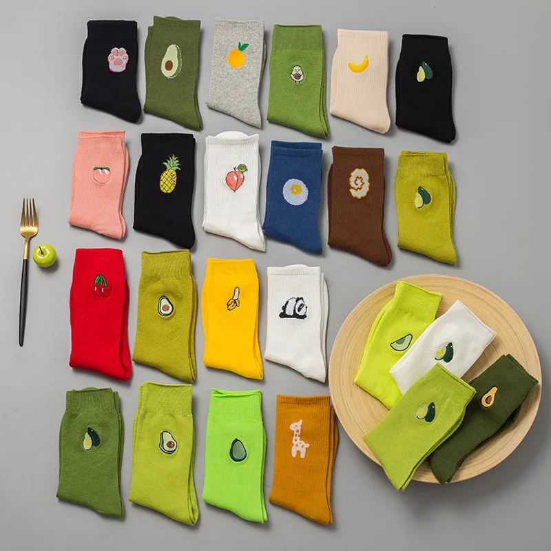 Милые кавайные носки для девочек с мультипликационным принтом фруктов авокадо